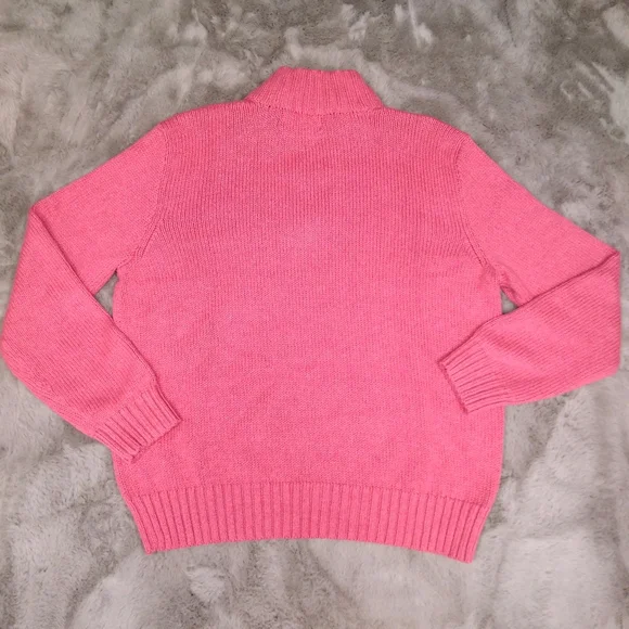 Vintage Oversized Boyfriend Fit Polo Ralph Lauren Pink Quarter Zip Sweater XL - Picture 2 of 4